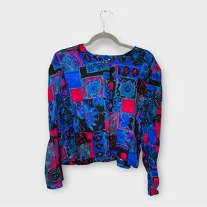Vintage Special Effects Abstract Artsy Blouse Bold Jewel Tone Statement Size 18